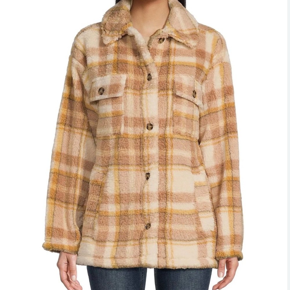 Billabong Teddy Bear Sherpa Jacket - Cream and Tan Size Small